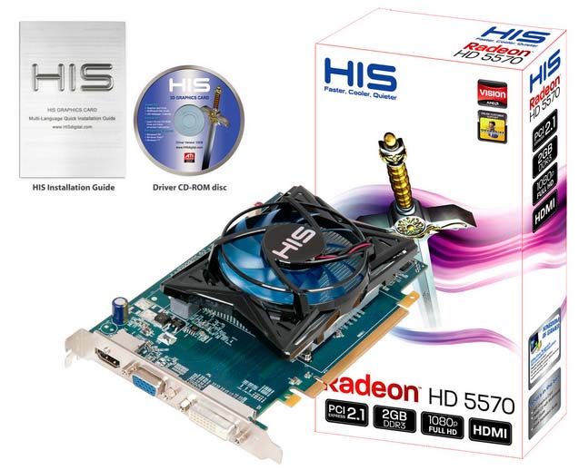 VGA HIS AMD PCIE HD 5570 FAN 2gb DDR3